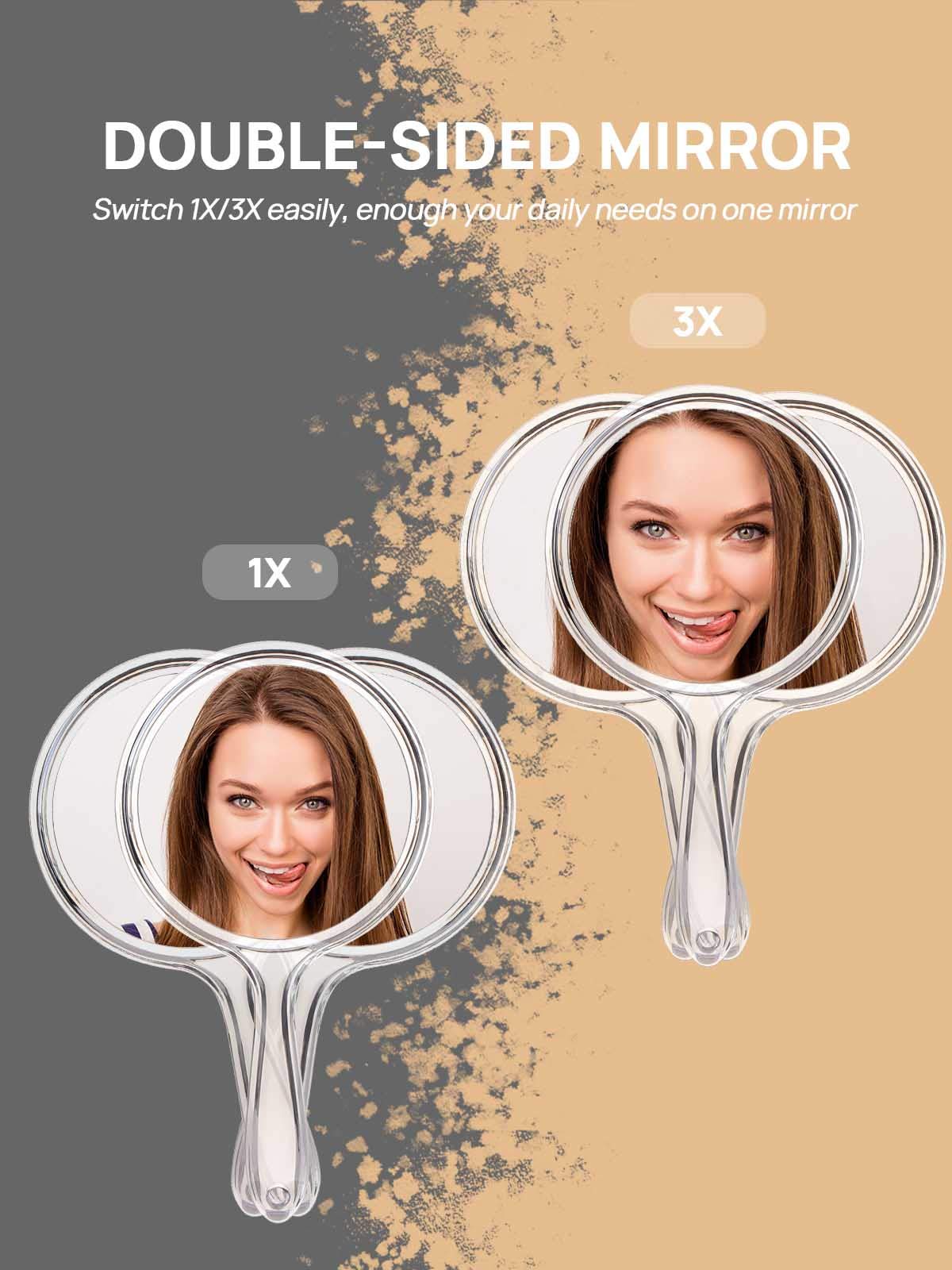 OMIRO Hand Mirror, Double-Sided Handheld Mirror 1X/3X Magnifying Mirror with Handle, Set of 6 (Clear)