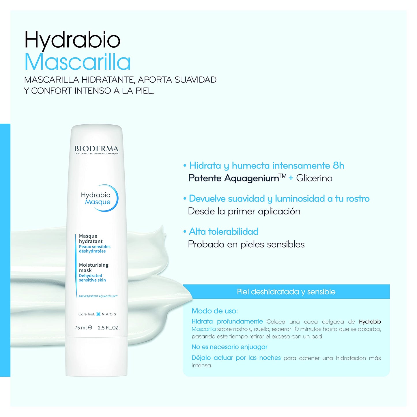 Bioderma - Hydrabio - Face Mask - Facial Mask for Sensitive Dehydrated Skin - Generates Softness and Comfort