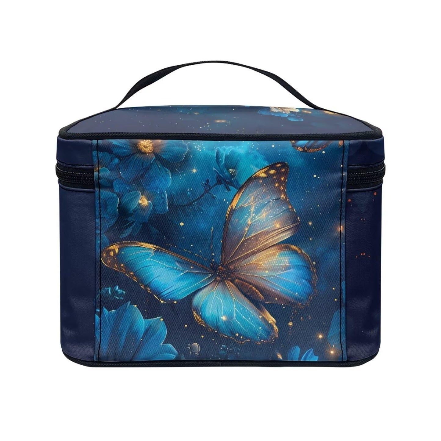 Biyejit Toiletry Bag for Women Protable Travel Makeup Bag Organizer Cosmetics Bag for Travel Large Capacity Essentials Accessories Cosmetics, Blue Butterfly Floral