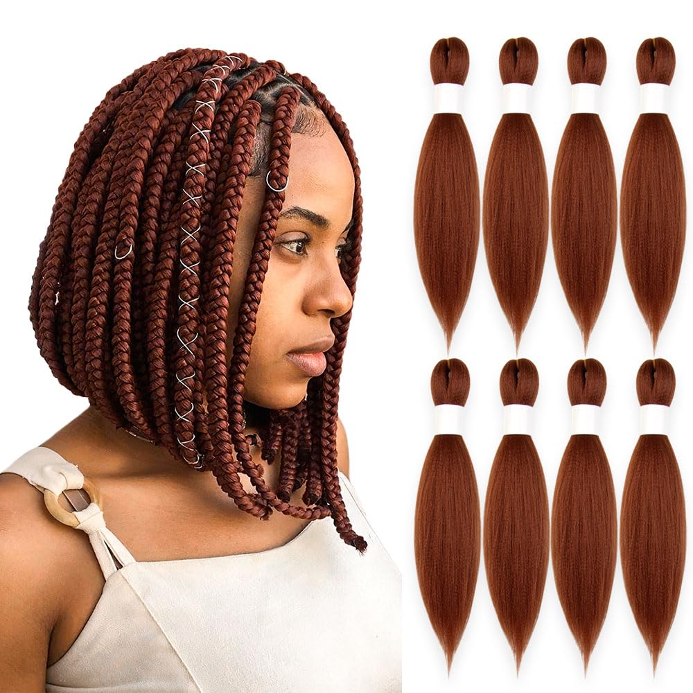 KAVSORAPI Ginger Braiding Hair 12 Inch Pre Stretched Hair Short Straight Crochet Braids Yaki Texture Synthetic Fiber 8 Packs (350#/Ginger)