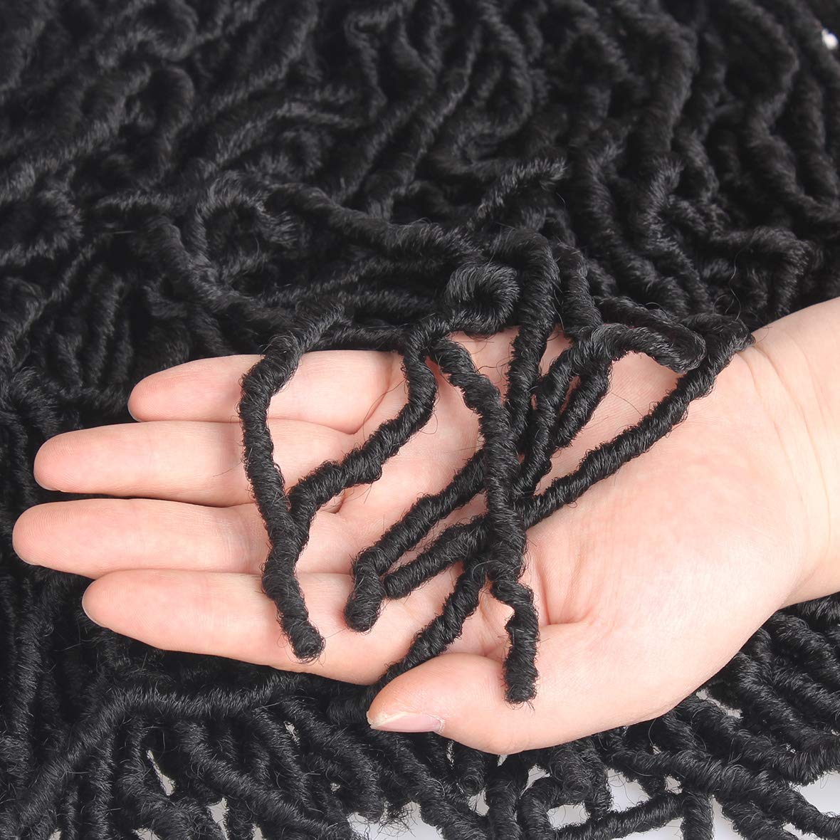 Leeven 24 Inch Long Messy Faux Locs Crochet Braids Hair 7 Packs Natural Black Distressed Faux Soft Locs Crochet Hair 18 Strands/Pack Pre-looped Goddess Locs Crochet Braiding Hair