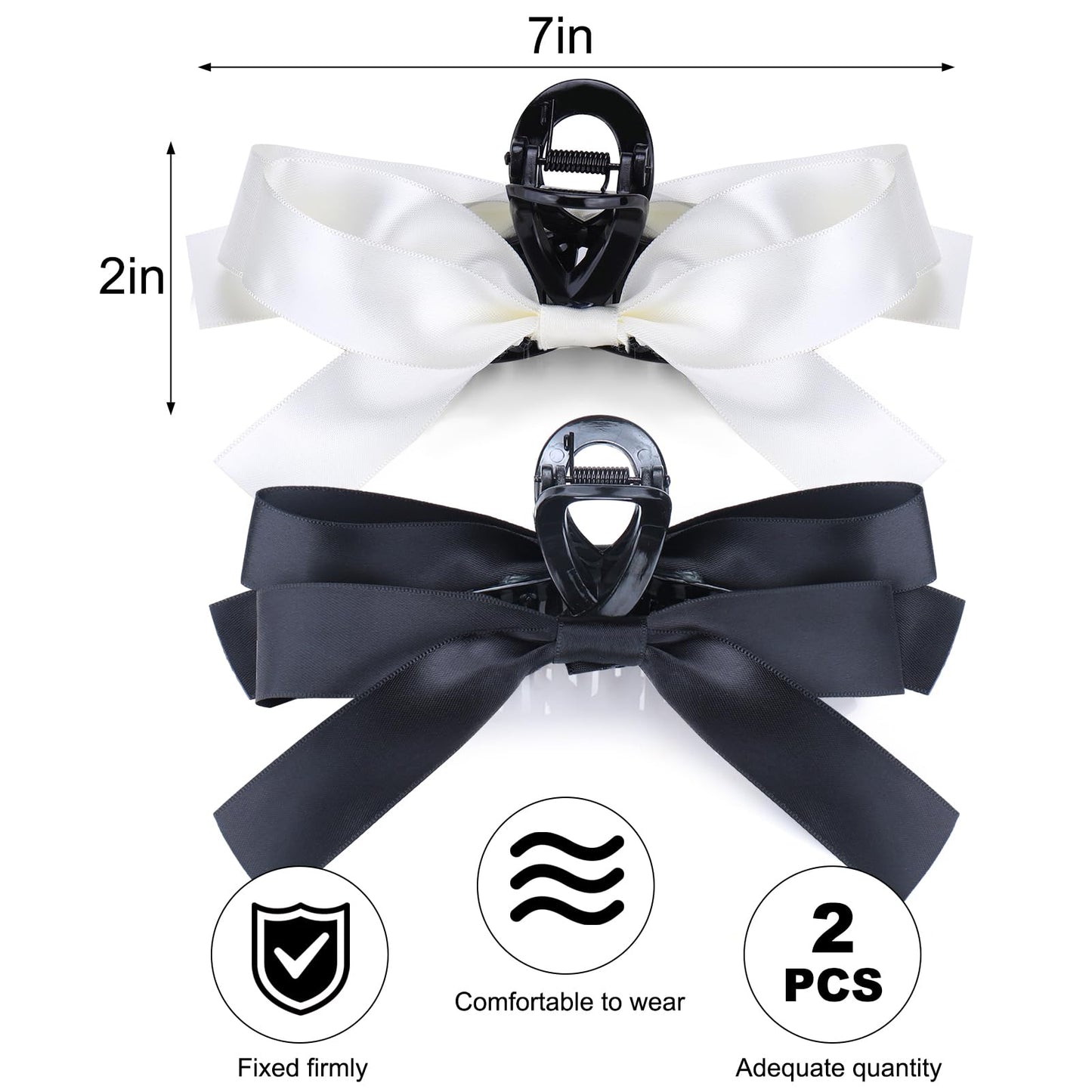 Vodolo Bow Hair Claw Clip for Women Girls,3PCS Nonslip Big Bows Hair Claws Barrette for Thick Thin Hair (Black +White)