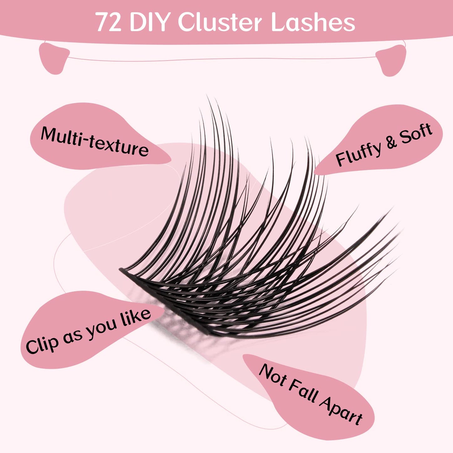 Lash Clusters, 72 Pcs Individual 12-18mix Cluster Lashes DIY Lash Extension Eyelash Clusters Volume Wispy Lashes Super Thin Band Reusable Soft & Comfortable(Volume-D-12-18 mix)