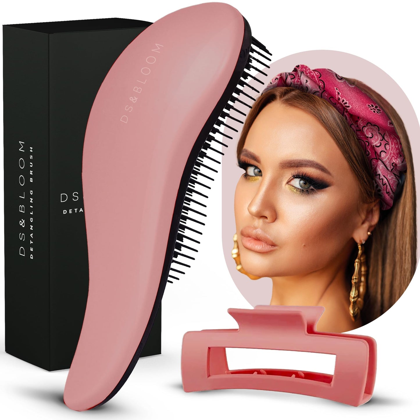 Detangling Brush for Women - Hair Set: Hairbrush for Natural, Curly, Wet or Dry Hair, a Headband and a Hair claw included. Hair Accessories for Women. 3-piece hair kit.