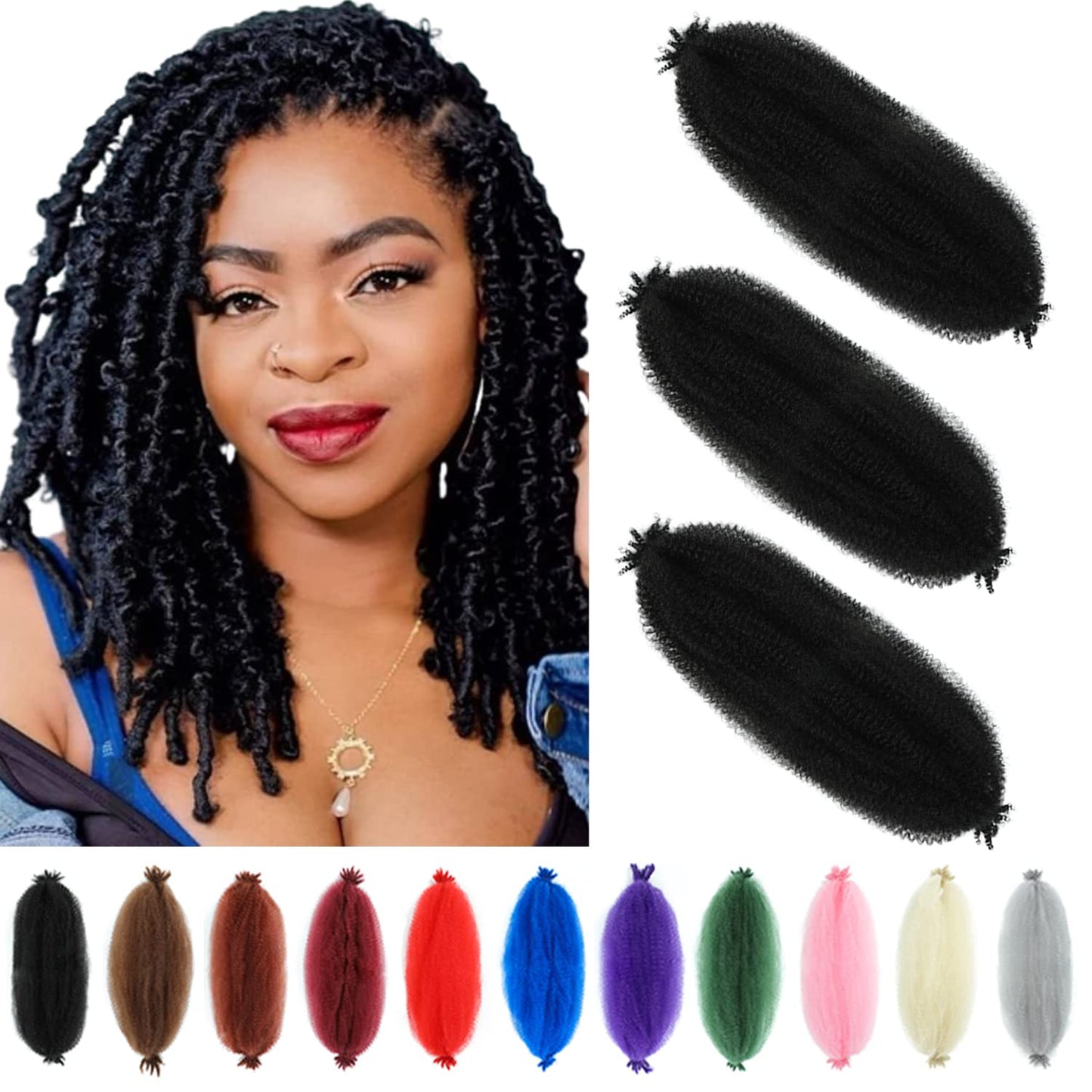 Springy Afro Twist Hair 12 Inch 3 Packs Purple Color Pre Fluffed Marley Twist Braiding Hair for Black Women(12 inch, Purple)