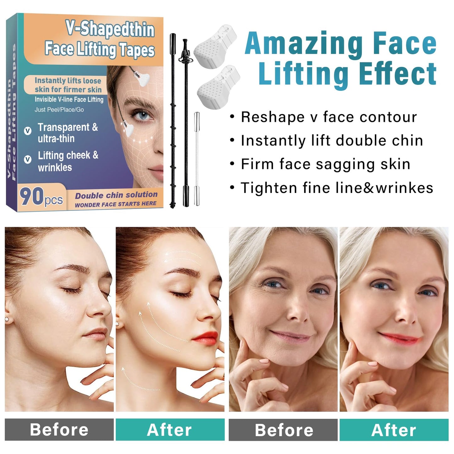 Face Lift Tape, 40Pcs Instant Face Lifting Stickers, Ultra-thin Invisible Waterproof & High Elasticity for Instant Face, Neck Lift