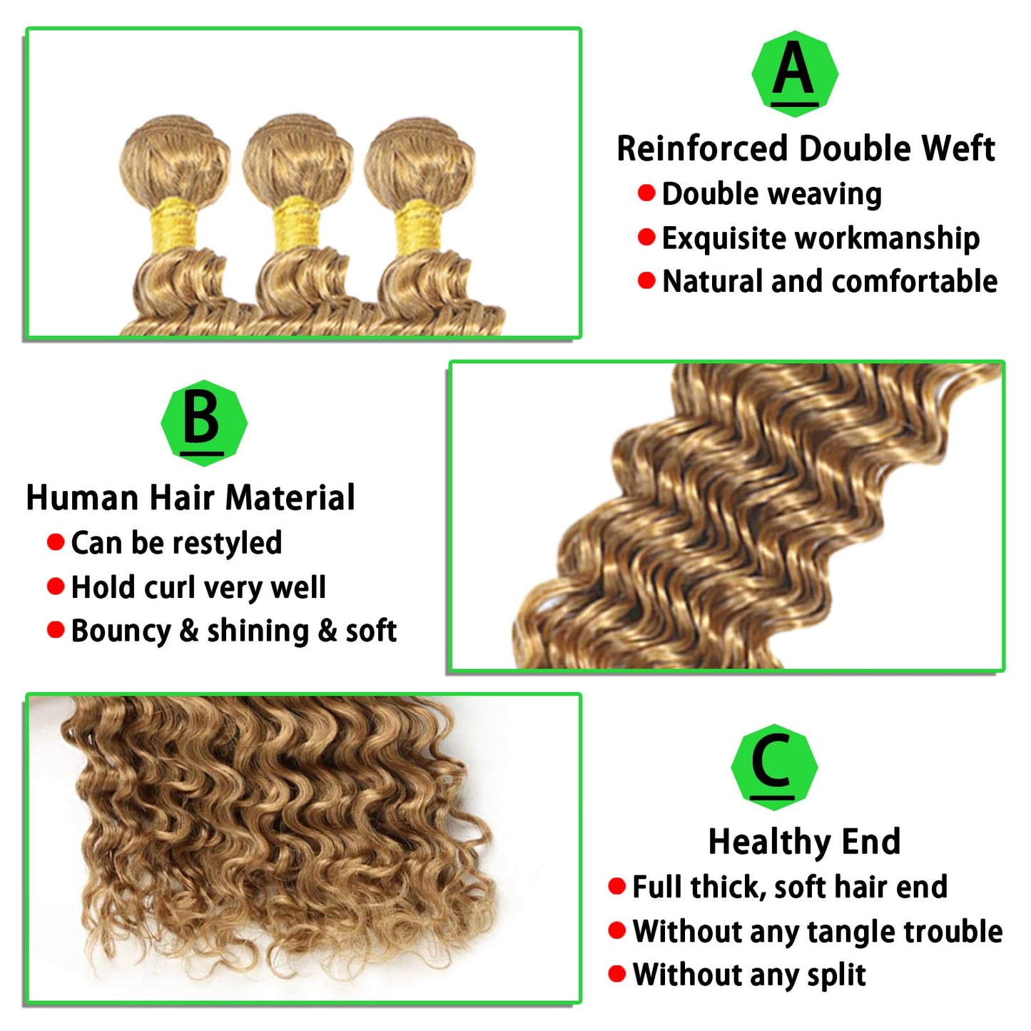 Honey Blonde Bundles Deep Wave Human Hair 24inch 1 Bundle Blonde Deep Wave Bundles Human Hair Bundlles 613 Bundles Blonde Bundles Brazilian Unprocessed Virgin Hair Wet and Wavy Human Hair Extensions