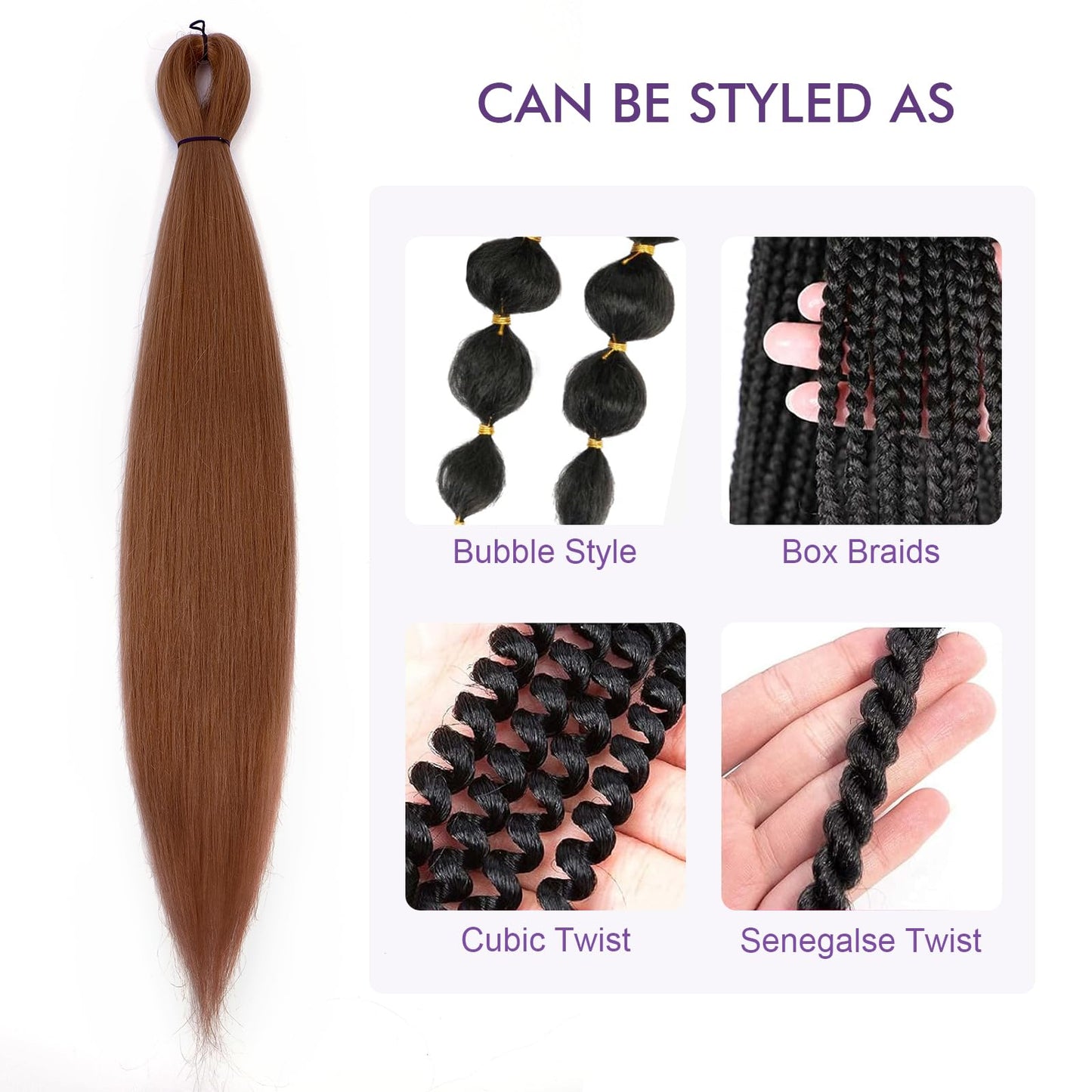 ROSDINA Pre-stretched Braiding Hair - 26 Inch 8 Packs Brown Super Long Braiding Hair For Twist or Box Braids, Yaki Texture Hot Water Setting Synthetic Braiding Hair Extensions (26 Inch, 30-8P)