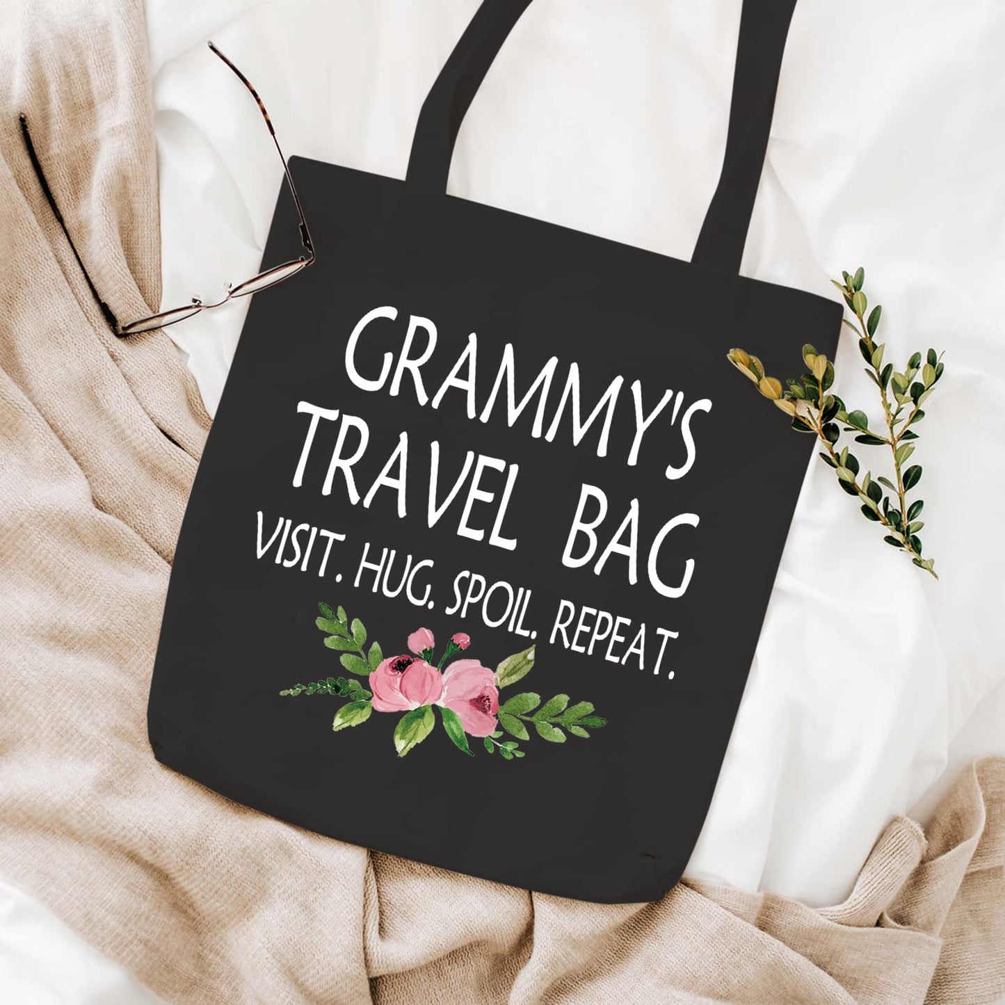 WCGXKO Mother's Day Gift Grandma Birthday Gift Travel Gift Canvas Tote Bag for (MMY'S Travel Tote Black)