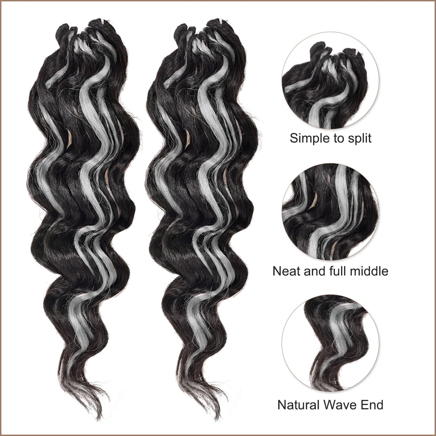 Toyotress Ocean Wave Crochet Hair - 9 Inch 8 Packs Gray Highlight Ocean Wave Braiding Hair, Deep Twist Water Wave Short Curly Synthetic Hair Extensions (9 Inch, P1B/Gray-8P)