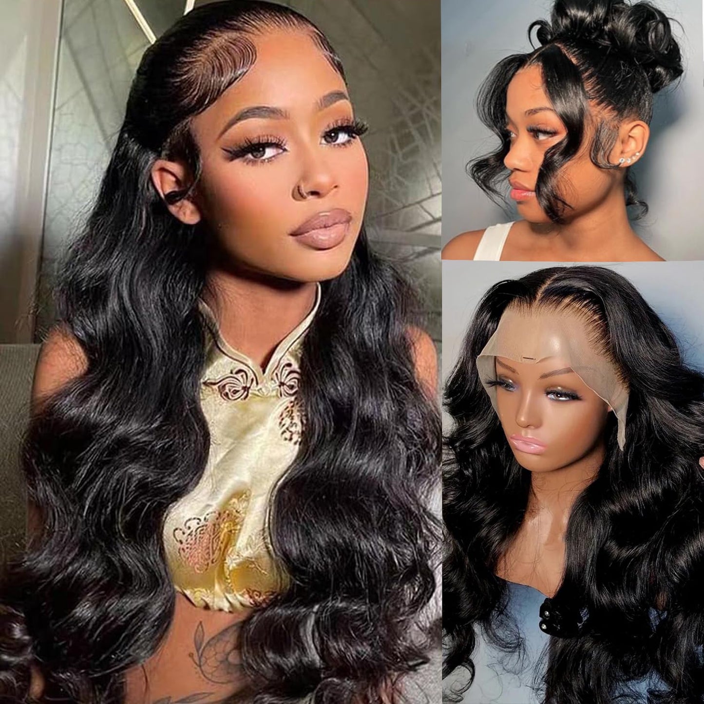 Body Wave 13x6 Lace Front Wigs Human Hair for Women Bleached Knots HD Lace Frontal Wigs Pre Plucked with Baby Hair 18Inch #1B Natural Black 150% Density Transparent Lace Front Curly Virgin Hair Wigs