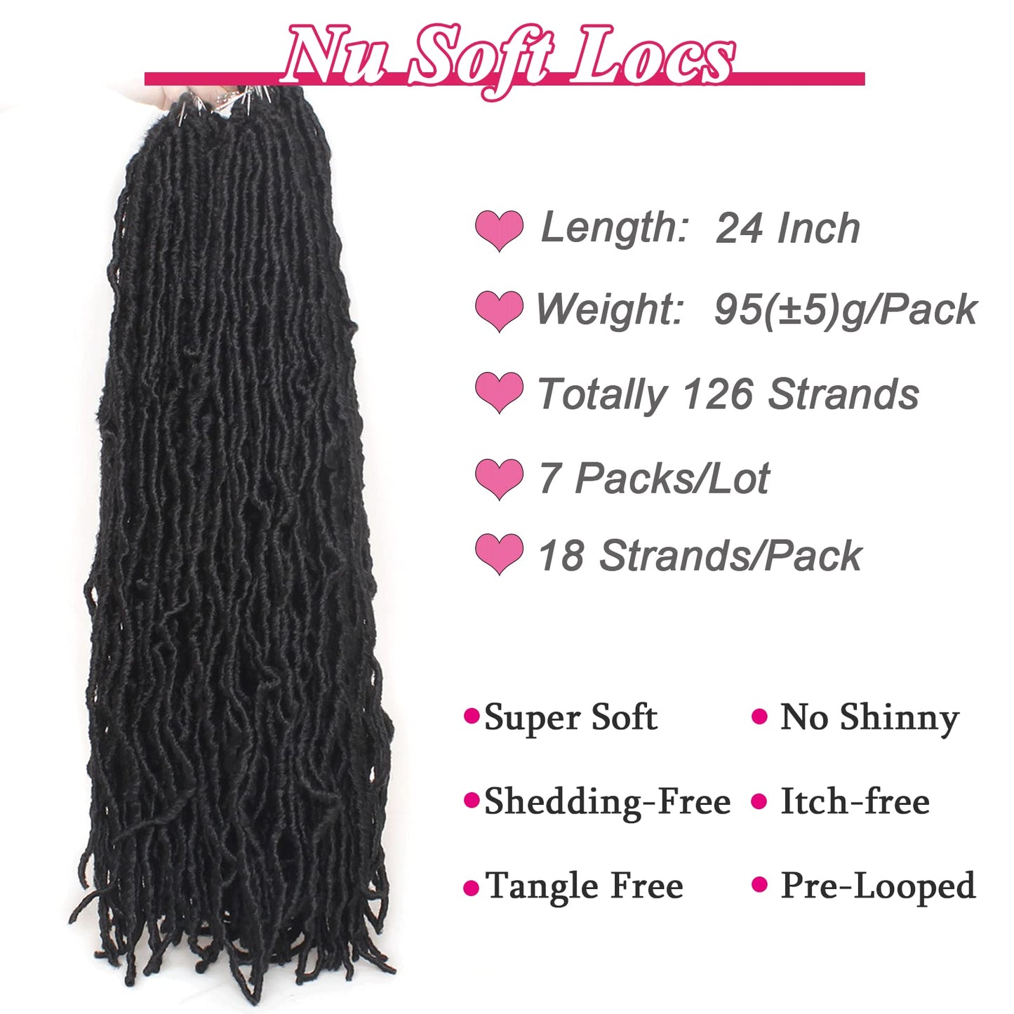 Leeven 24 Inch Long Messy Faux Locs Crochet Braids Hair 7 Packs Natural Black Distressed Faux Soft Locs Crochet Hair 18 Strands/Pack Pre-looped Goddess Locs Crochet Braiding Hair