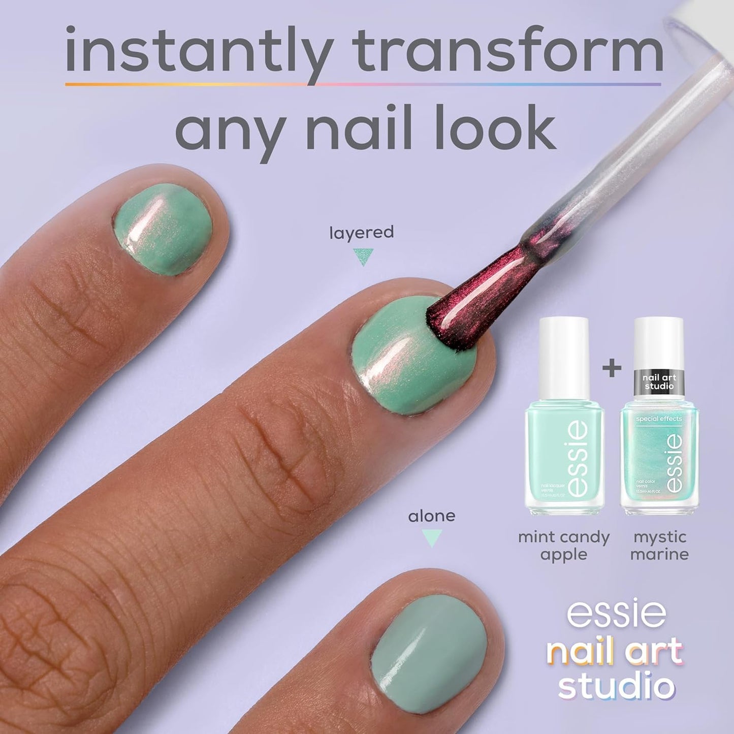 Essie Nail Polish Seafoam Chrome Kit, Green, Mint Candy Apple, Aqua, Nail Art Studio Mystic Marine, Vegan, 0.46 Fl Oz each