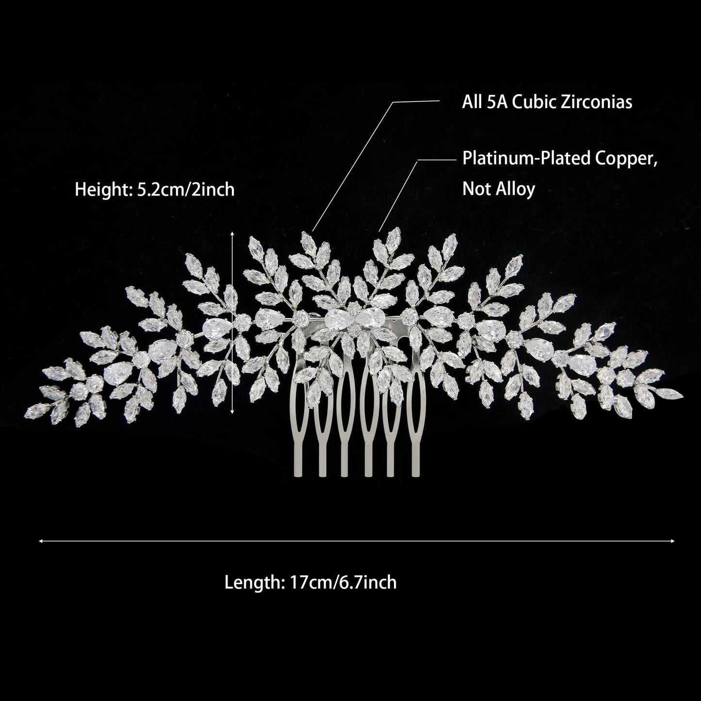 Cubic Zirconia Bridal Hair Comb Headpiece Crystal Hair Pieces for Brides Hair Clip Small Silver Wedding Hair Accessories Peinetas Para Cabello De Mujer Elegantes (Gold-Long)