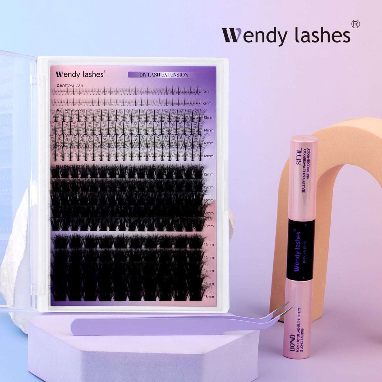 Lash Clusters Kit With Bottom Lashes 60/80/100/200D 3D Effect DIY Lash Extension Kit 12-18mm Multi-types Individual Lashes Bond and Seal, Spike, Volume Lashes Kit Lash Applicator(100/200 3DKit)