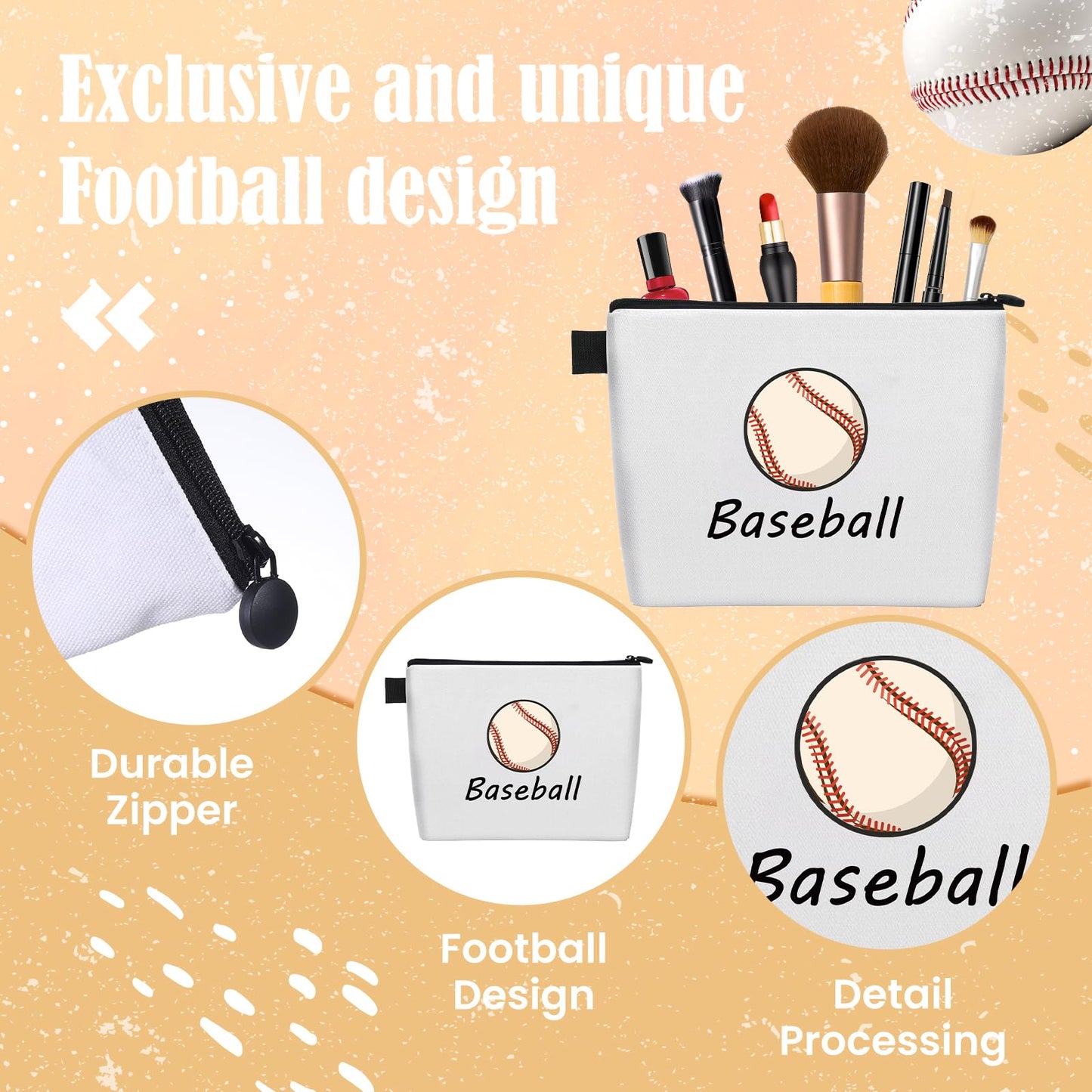 Baseball Makeup Bag for Teens, Inspirational Canvas Baseball Cosmetic Bag Pouch Accessories for Players Teams Stuff, Sport Party Favors Birthday Graduation Nurse Gifts for Her Girls Friends Women