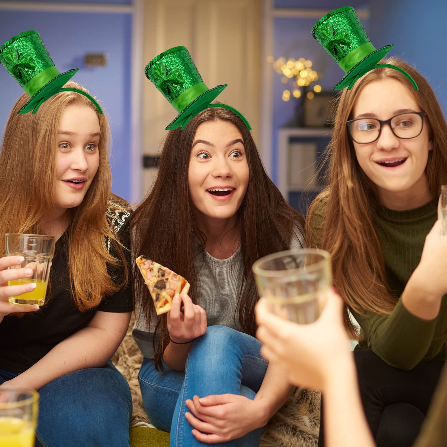 Needzo Little Top Hat St. Patrick's Day Sequin Headband, Green Hair Accessory With Clovers and Tulle for Holidays and Themed Parties, One Size Fits Most (Top Hat)