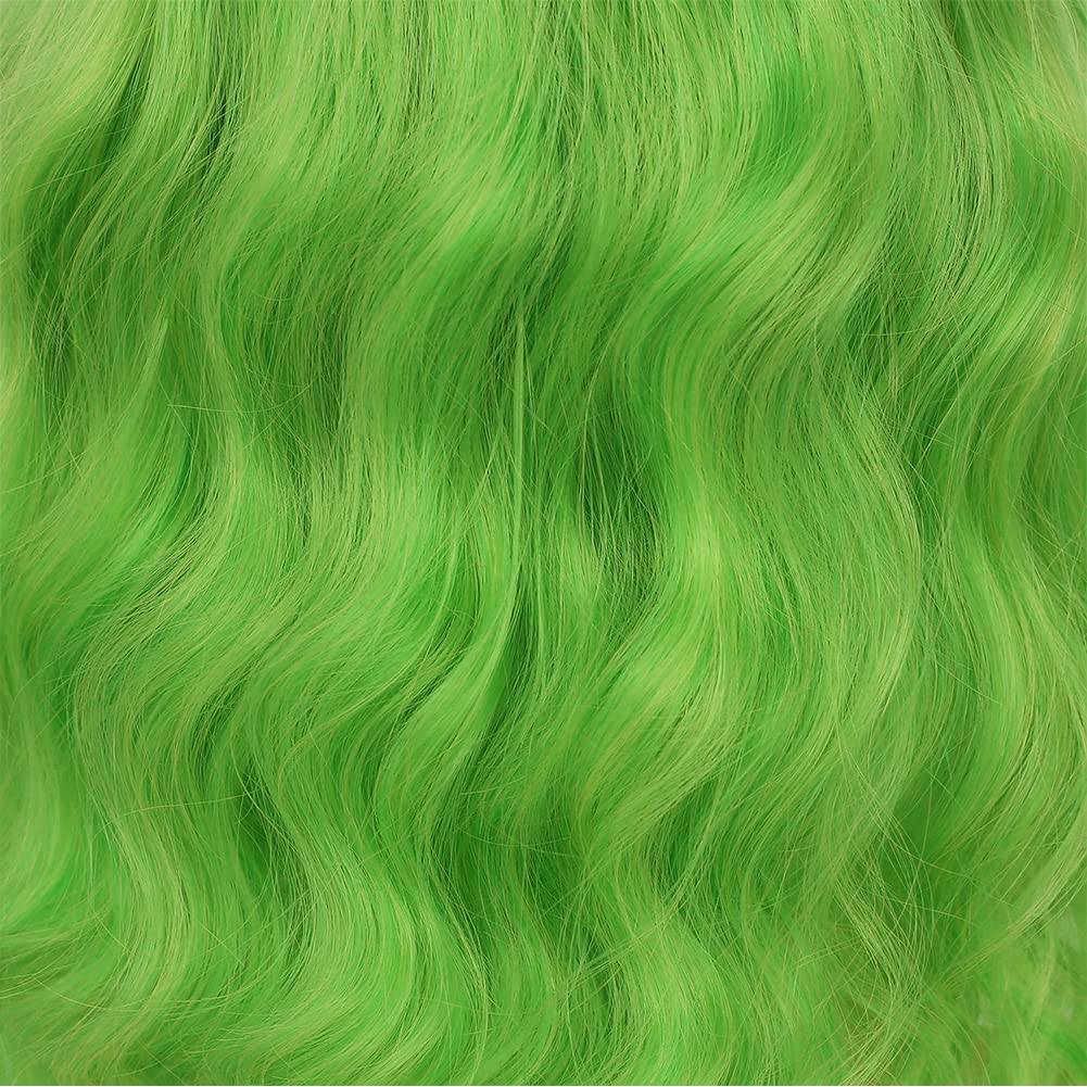 Dai Cloud Lime Green Wigs with Bangs For Women Short Bob Wavy Curly Cosplay Halloween Wigs Bob Party Wig Include Wig Cap