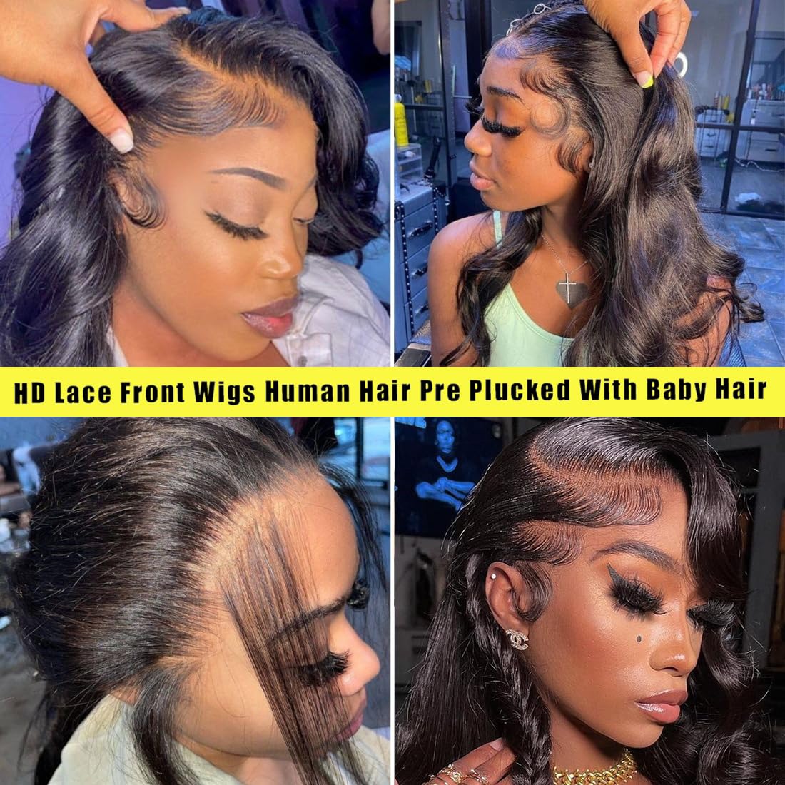 UYGLJK Body Wave Lace Front Wigs Human Hair Pre Plucked 180 Density 18 Inch 13x4 HD Transparent Frontal Glueless Wigs Human Hair with Baby Hair Natural Hairline Human Hair Wigs for Black Women