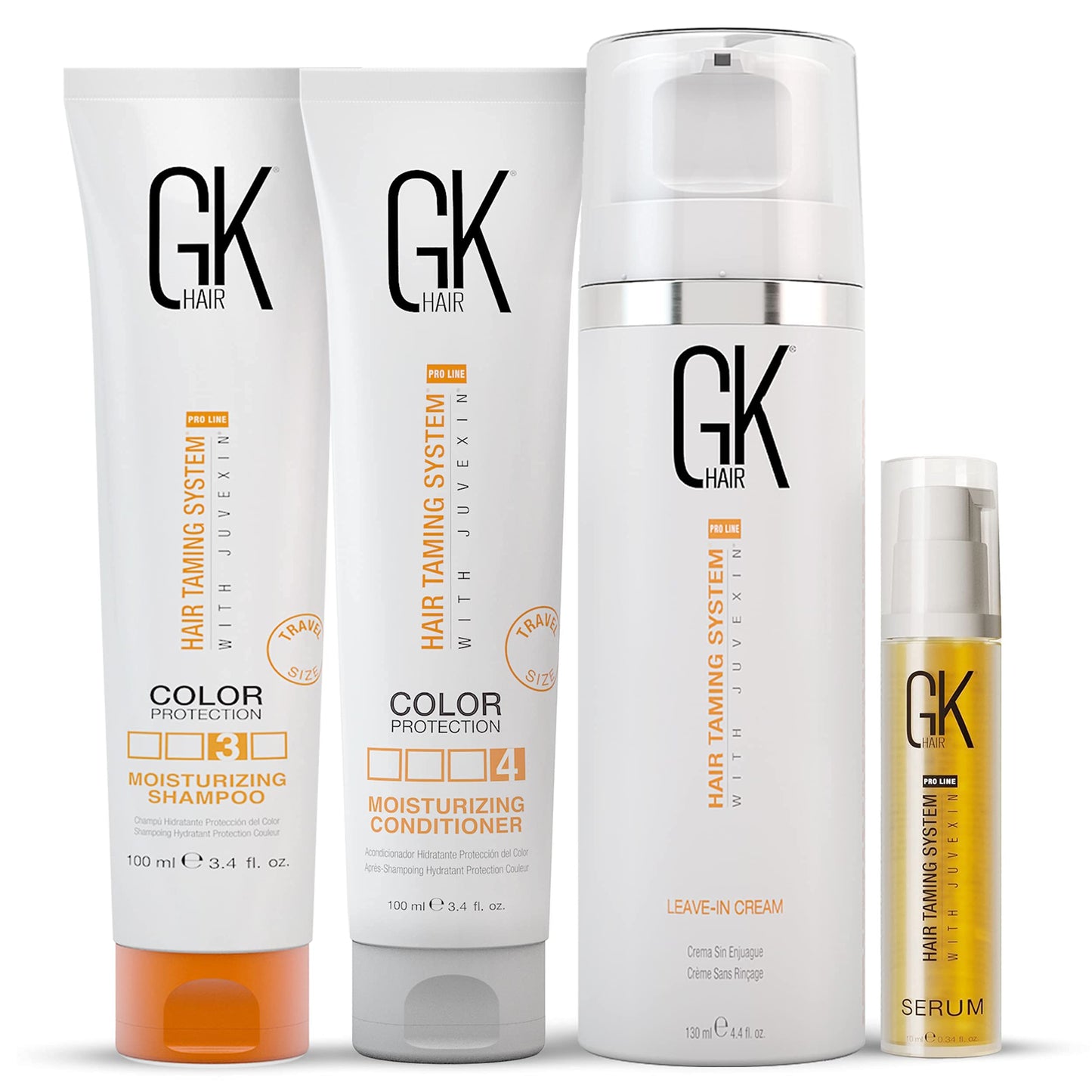 GK HAIR Global Keratin Moisturizing Shampoo and Conditioner 100ml Set | Leave in Conditioner Cream 130ml | Argon Oil Hair Serum 50ml For Frizz Control