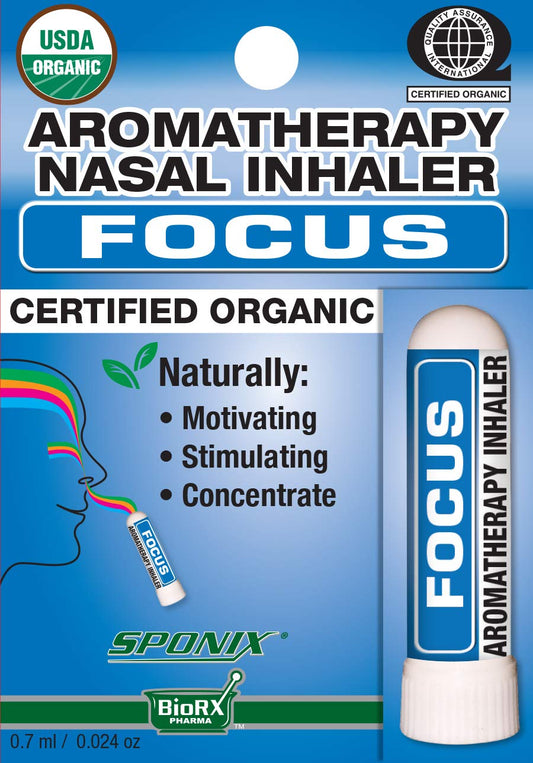 Nasal Inhaler Aromatherapy Focus Made with Organic Essential Oils 0.7 mL by Sponix