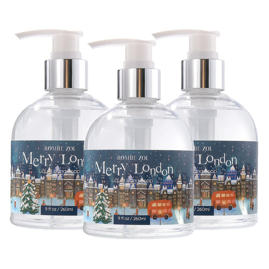 ROMIIE ZOI Christmas Liquid Hand Soap with Gift Box - Merry London, Infused with Cedar & Juniper Aroma - 260ml/ 9 fl.oz（Pack of 3）