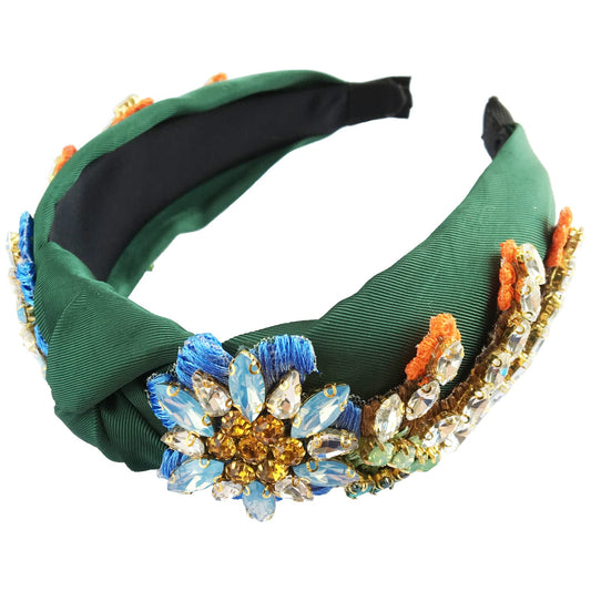 Yusier Baroque Rhinestone Crystal Headbands for Women Embroidered Hair Band Exquisite Hairband Women's Hair Accessories Hair Hoop A Variety of Colors, Satin Fabric (Dark Green)