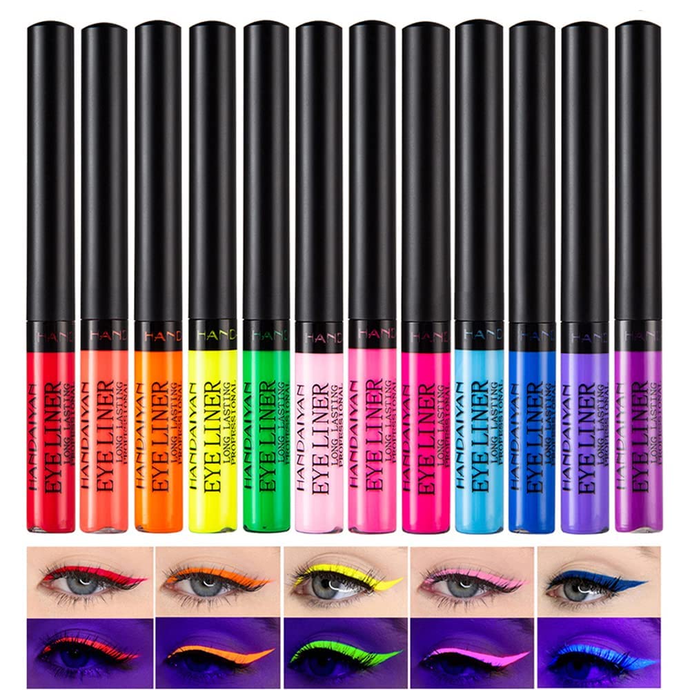 MAEPEOR 12 Color Matte Liquid Eyeliner Set Smooth Pigmented Colorful Eyeliner Line Pen Waterproof Smudgeproof Long Lasting Eyeliner Eyeliner Eye Makeup Gift Kit for Women and Girls (Set 01)