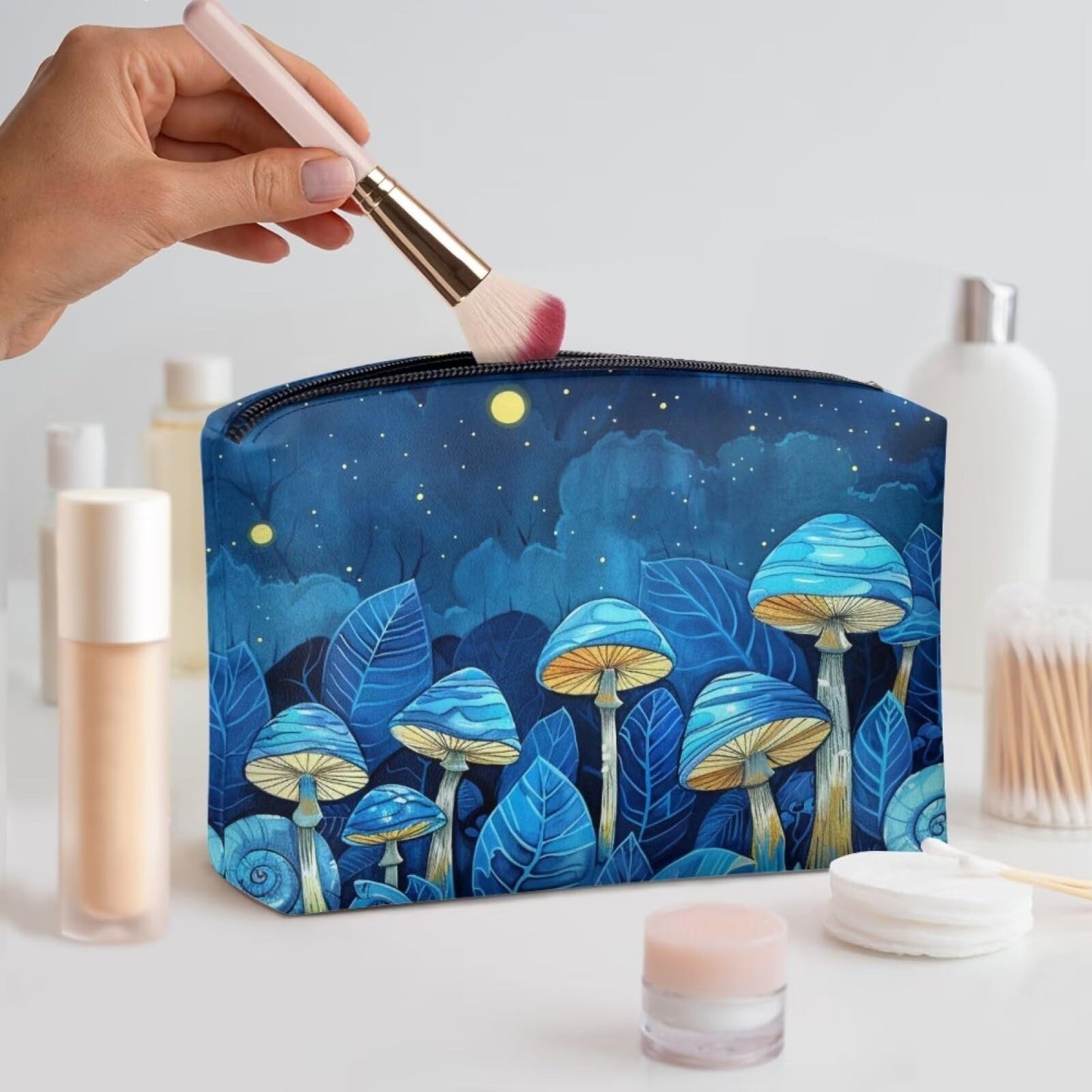 ELEDIZI Cute Mushroom Makeup Bag Waterproof Toiletry Bag for Women Leather Cosmetic Pouch Traveling Makeup and Skincare Bag Travel Essentials for Women Toiletries Bag Birthday Gifts for Teen Girls