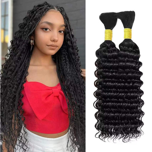 Human Braiding Hair 24 Inch Deep Wave Bulk Human Hair for Braiding No Weft 2 Bundles 100g Curly Human Hair for Boho Braids 100% Unprocessed Brazilian Virgin Hair for Human Hair Extensions