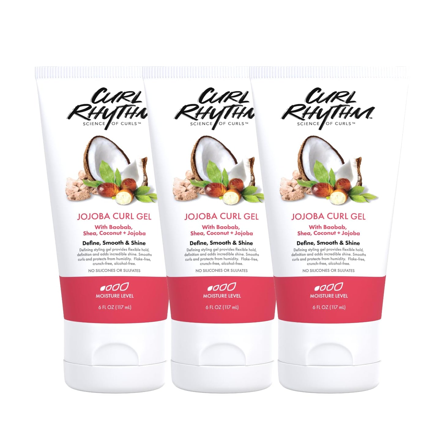 Curl Rhythm Jojoba Curl Gel (3 Pack) - Defining Hair Gel for Bouncy, Nourished Curls - Curly Hair Styling Gel with Shea and Coconut