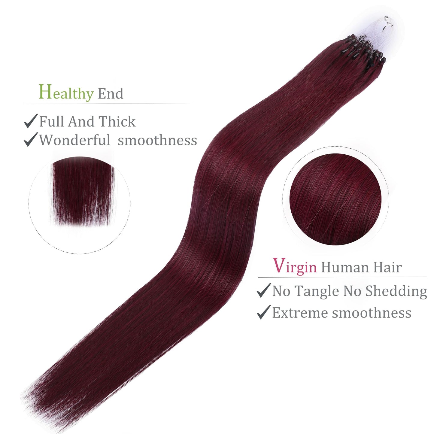 Micro Link Hair Extensions Human Hair 30g 22inch(#99J) Wine Red Microlink Hair Extensions Human Hair Microbead Hair Extensions Microlink Hair Extensions Micro Link Hair Extensions For Women