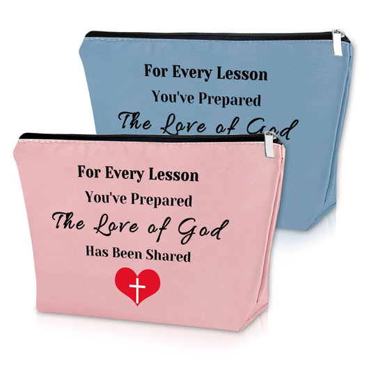 Sazuwu 2PCS Sunday School Teacher Gift Makeup Bag Christian Teacher Appreciation Gifts Religious Gifts for Women Cosmetic Bag Teacher Inspirational Gifts Birthday Thanksgiving Christmas Gifts