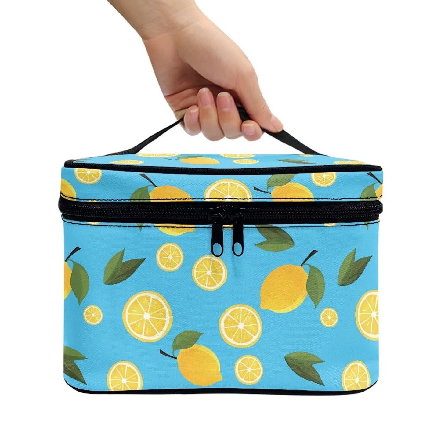 Psaytomey Travel Makeup Organizer Lemon Printed Cosmetic Bags Organizer Case for Storage Makeup Brush Tools Fits for Business Trips Camping Home Use