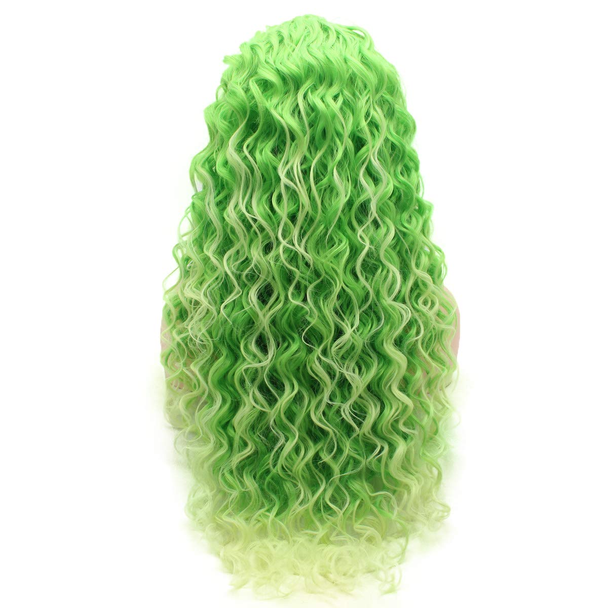 Meiyite Hair Curly Long 26inch Two Tone Green Ombre Heavy Density Realistic Synthetic Lace Front Wigs