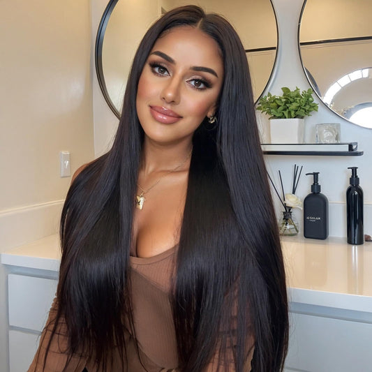 Getshow Lace Front Wig Synthetic Long Straight Gluless Black Wigs With Baby Hair For Women 26Inch