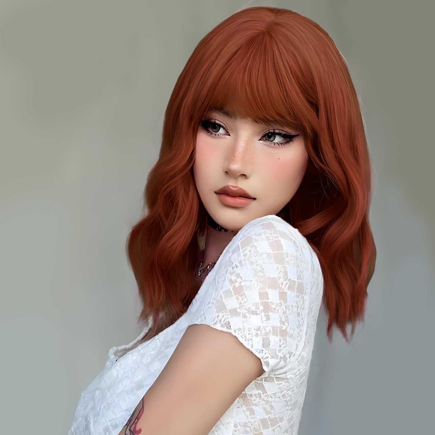 MOSINA Bob wig with Bangs for Women,Orange red Wig,14" synthetic bob wigs,Heat Resistant Fiber Wig for Suitable for work, parties and other occasions Use……