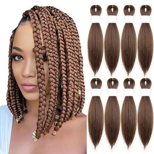 KAVSORAPI Brown Braiding Hair 12 Inch Pre Stretched Hair Short Straight Crochet Braids Yaki Texture Synthetic Fiber 8 Packs (30#/Medium Dark Brown)