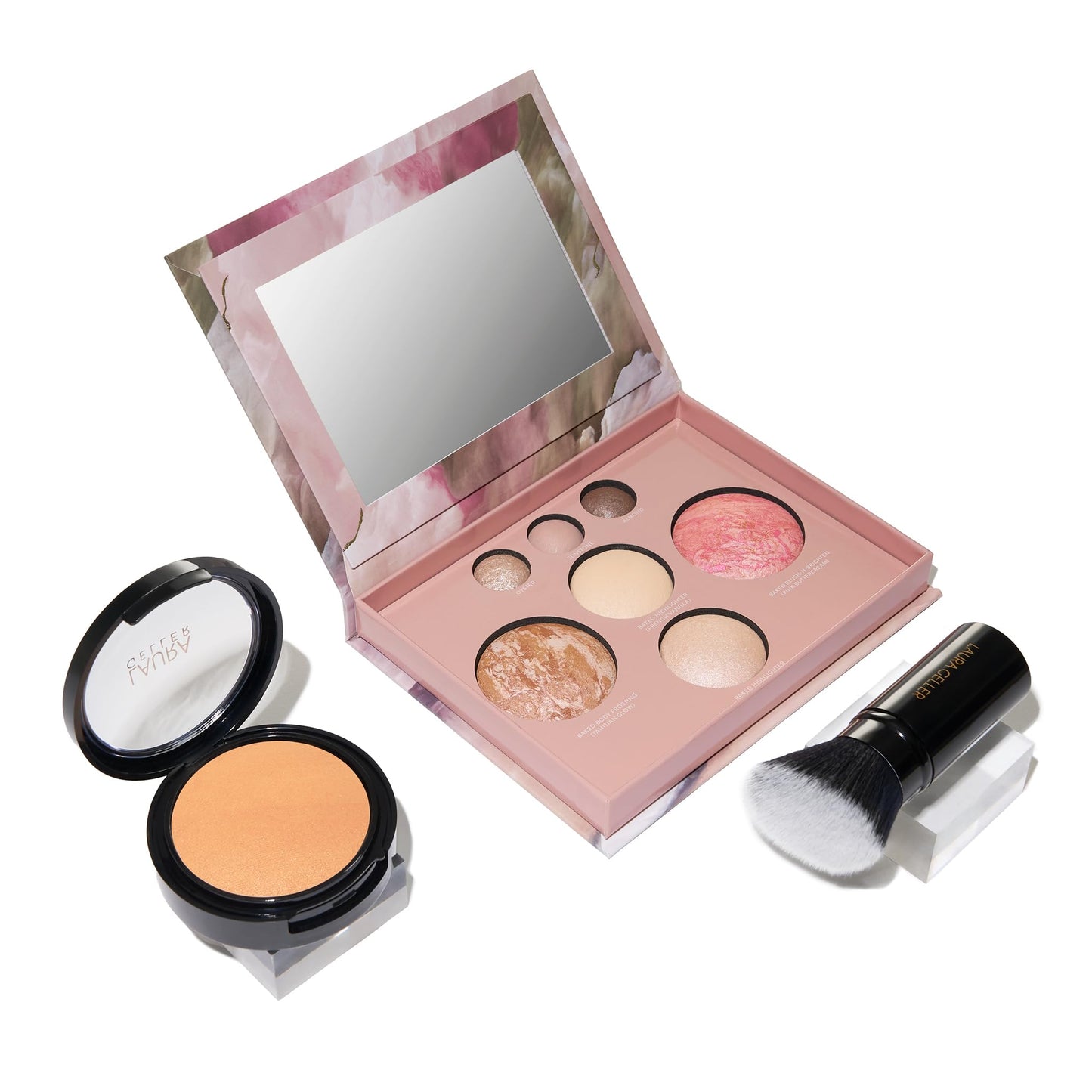 LAURA GELLER NEW YORK Matte Baked Starter Kit: Double Take Powder Foundation, Golden Medium + Best of the Best Face Palette + Retractable Angled Kabuki Brush