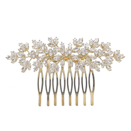 Cubic Zirconia Bridal Hair Comb Headpiece Crystal Hair Pieces for Brides Hair Clip Small Silver Wedding Hair Accessories Peinetas Para Cabello De Mujer Elegantes (Gold)