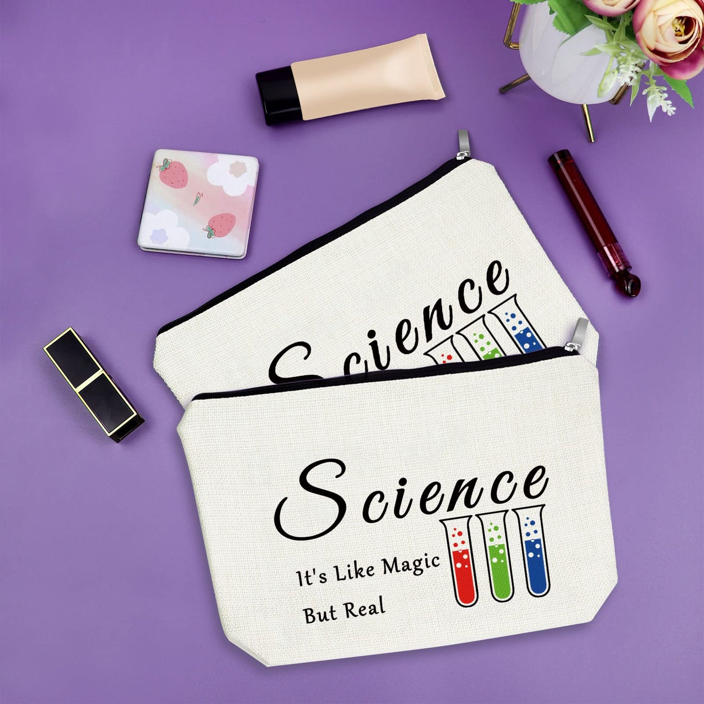 Science Teacher Gifts for Women 2PCS Makeup Bag Science Teacher Appreciation Gifts Graduation Gift for Scientist Lovers Chemistry Science Gift Cosmetic Bag Birthday Christmas Gifts for Women Friend