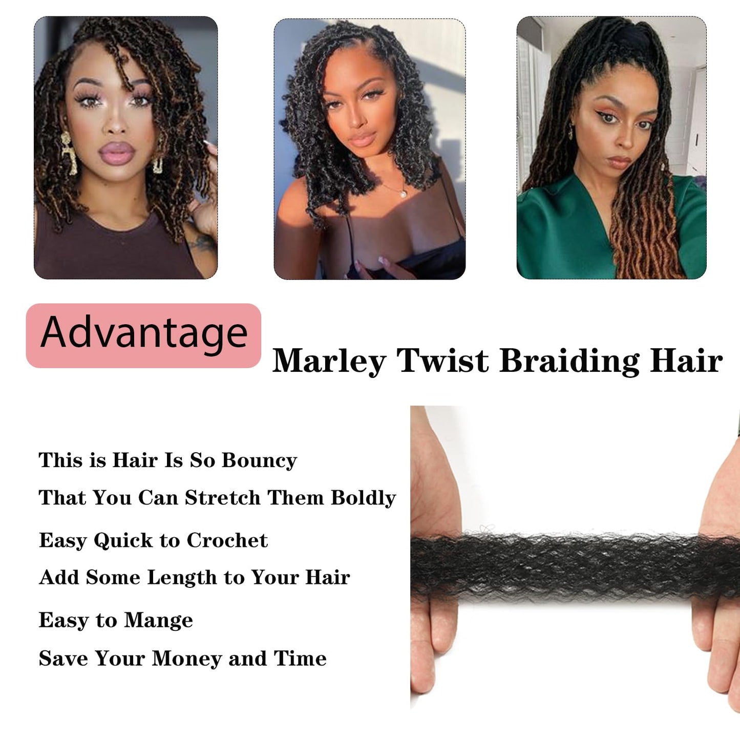 8 Packs Springy Afro Twist Hair Marley Twist Braiding Hair 24 Inch Pre-Separated Black Kinky Twist Hair For Women Afro Spring Twist Hair Wrapping Hair for Soft Locs (24 Inch (Pack of 8), 1B#)