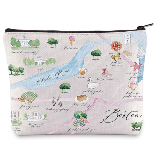 WZMPA Boston City Map Cosmetic Bag Boston Travel Souvenir Gift Boston Long Distance Relationship Makeup Zipper Pouch Bag Boston Merchandise (Boston)