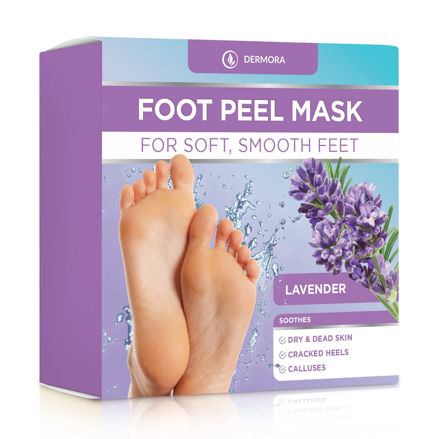 DERMORA Foot Peel Mask - 4 Pack, Regular Size Skin Exfoliating Foot Masks for Dry, Cracked Feet, Callus, French Lavender Scent