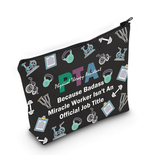 PTA Cosmetic Makeup Bag Physical Therapy Assistant Gift Physical Therapist Appreciation Gift PTA Graduation Gift (PTA Black Bag)