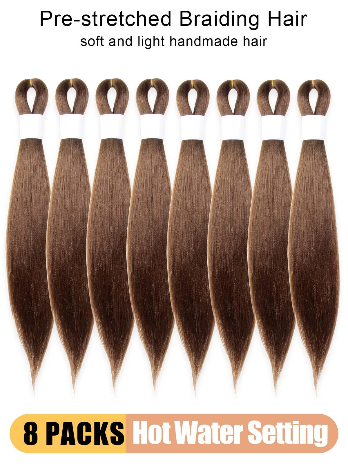 KAVSORAPI Brown Braiding Hair 16 Inch Pre Stretched Hair Short Straight Crochet Braids Yaki Texture Synthetic Fiber 8 Packs (30#/Medium Dark Brown)