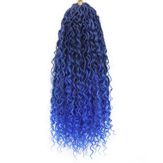 Blue Crochet hair 18 inch Goddess Locs Crochet Hair for Black Women 7 Packs Faux Locs Crochet Hair Long Bohemian Locs with Curly Ends (18 Inch,Tblue)