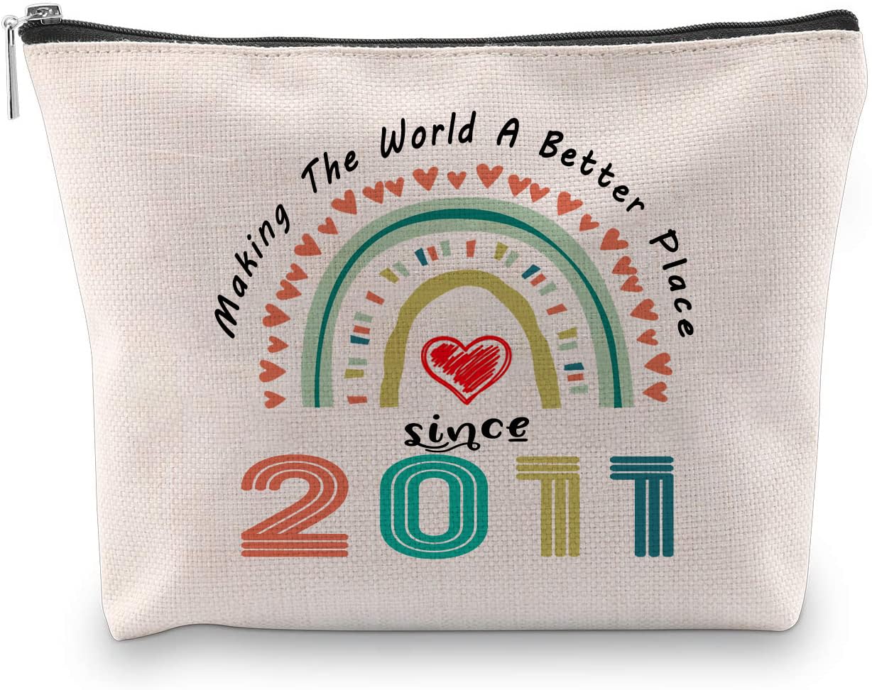 Sweet 13rd Birthday Gifts, Making The World A Better Place Since 2011 Cosmetic Bag, 13 Years Old Birthday Gift, 2011 Makeup Bag Travel Pouch Thirteen Birthday Gifts for Daughter Granddaughter Niece