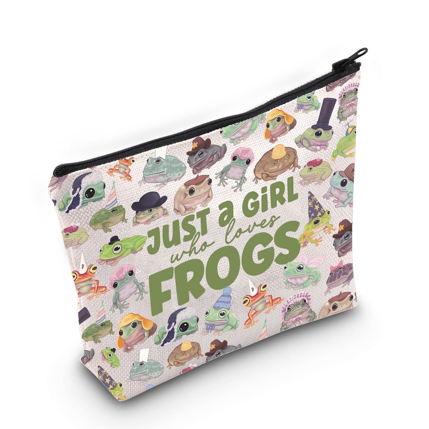 LEVLO Frog Cosmetic Make up Bag Animal Lover Gift Just A Girl Who Loves Frogs Makeup Zipper Pouch Bag Frogs Lover Gift (Cartoon Frogs Bag)