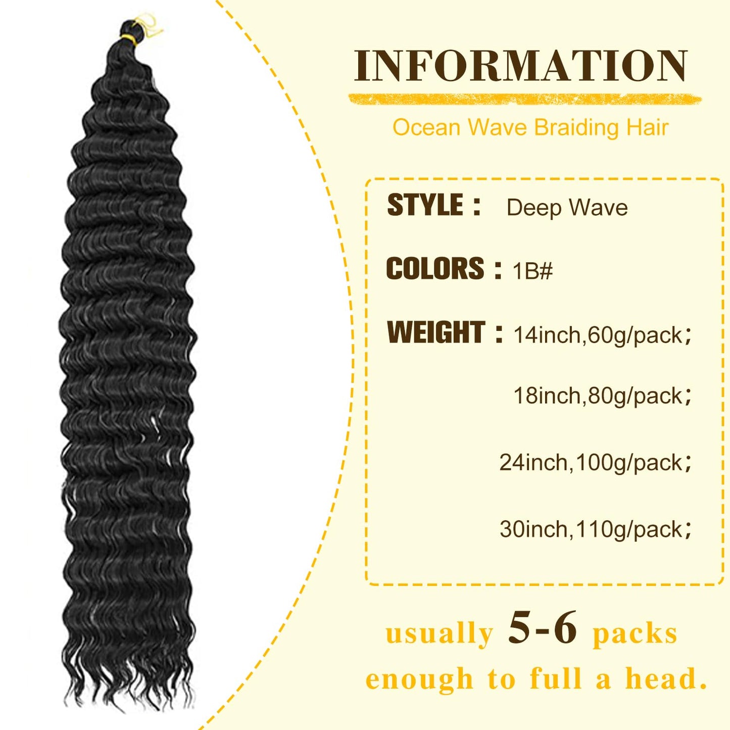 Ocean Wave Crochet Hair 30inch 4packs Deep Wave Crochet Hair Ocean Wave Braiding Hair Crochet Braids Synthetic Braids Wet and Wavy Braiding Hair For Black Women (#1B, 30inch,4packs)